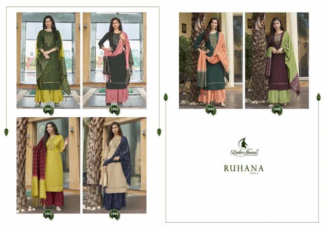Ladies Flavour Ruhana 1 Festive Wear Maslin With Embroidery With Heavy Khatli Work Ready Made Collection
